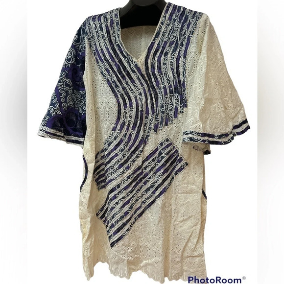 Vintage Style  Cream Lace and Ankara Midi Length Kaftan Size S/M - Picture 1 of 16